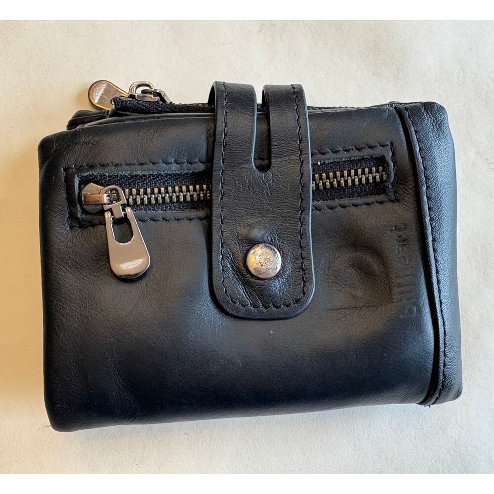 Bill Heart Unisex Wallet with Zipper Genuine leather Trifold Black